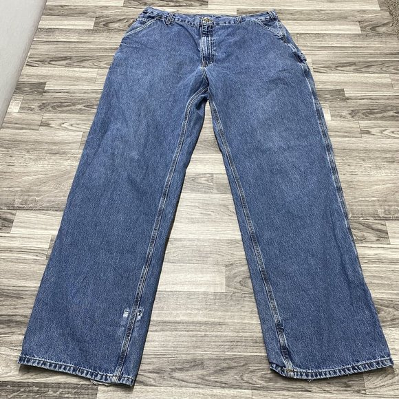 CARHARTT Original Dungaree Fit Straight Leg Blue Denim Jeans Mens Size 40 W 36 L - Picture 2 of 12